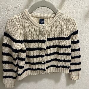 GAP Cream and Navy Striped Cardigan Sweater